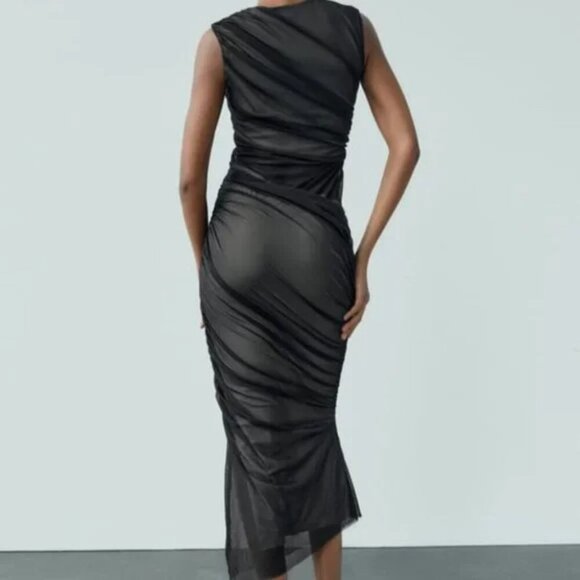 Zara Tulle Mixed Maxi Dress Black Grey Size Medium Blogger Fav - Picture 7 of 13